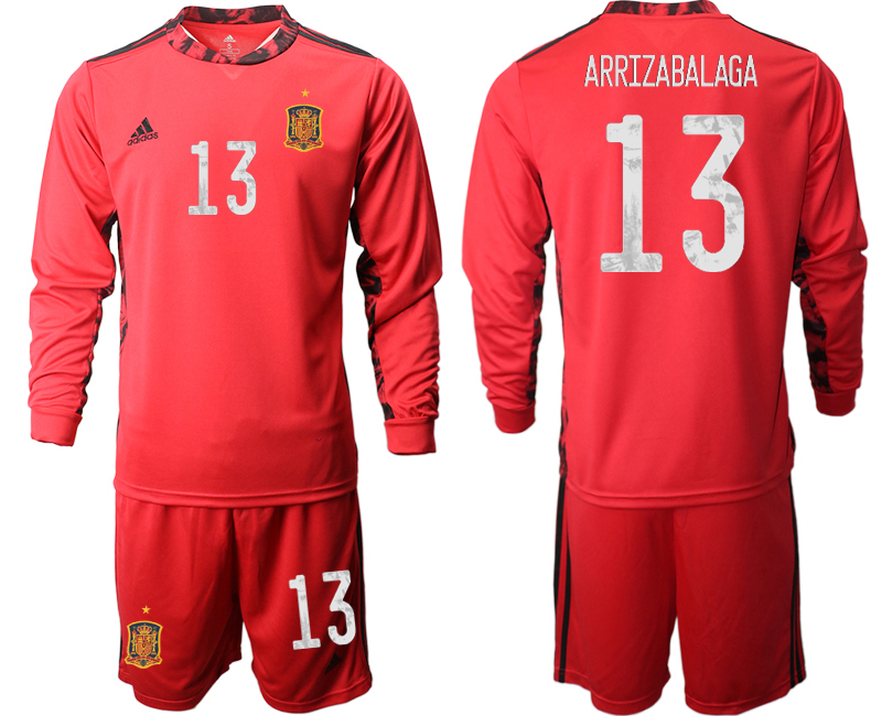 Cheap Men 2021 European Cup Spain red Long sleeve goalkeeper 13 Soccer Jersey